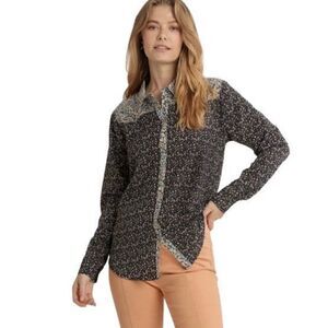 Umgee‎ Mixed Floral Print Western Yoke Collared Snap Front Shirt Medium